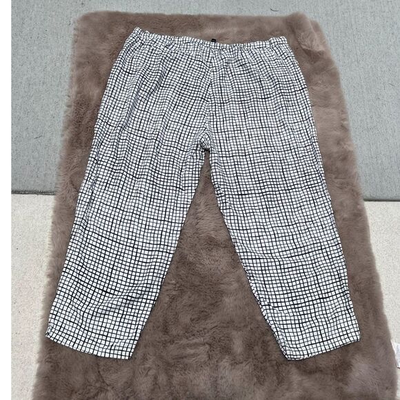 Eileen Fisher Size XL White & Black Tencel Crepe Slouchy Cropped Checkered Pants - Picture 3 of 10
